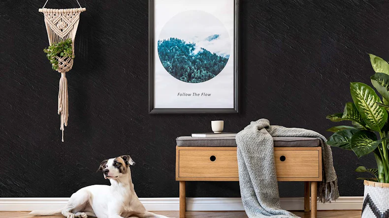 planeo StoneWall Flex - Wandverkleidung Rolltapete Stein Schiefer schwarz