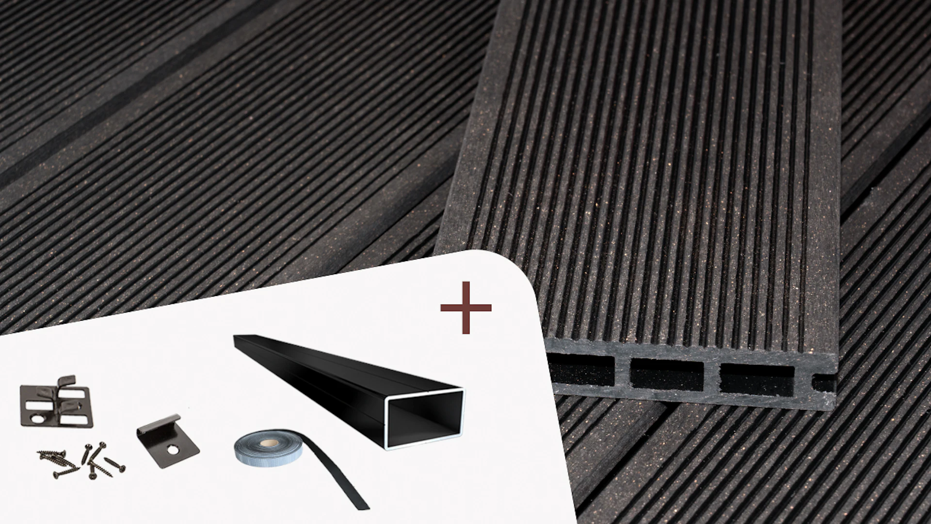 Complete set planeo ECO-Line 3.9m hollow core plank grooved structure dark grey 18.3m² incl. aluminium-UK