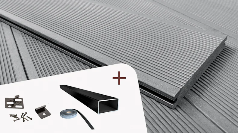 Komplett-Set planeo ECO-Line 5m Massivdiele Rillenstruktur Hellgrau 22.5m² inkl. Alu-UK