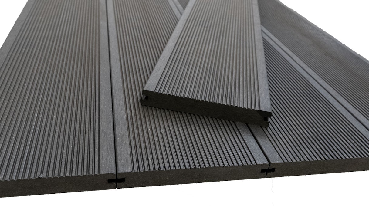 Complete set planeo ECO-Line 4m solid plank grooved structure dark grey 14m² incl. aluminium-UK