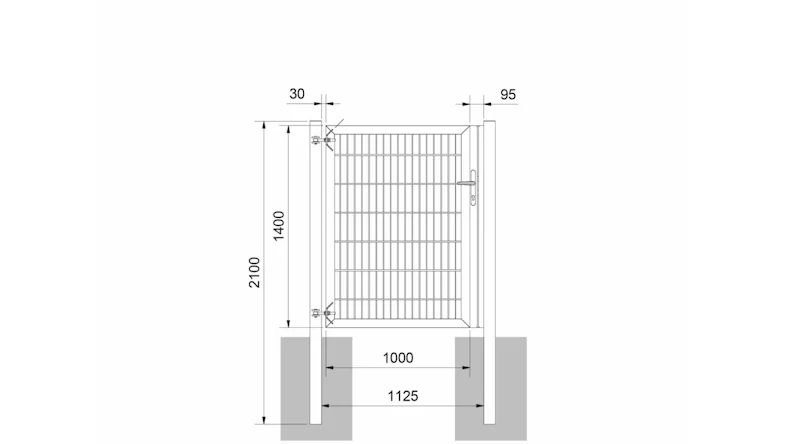 Porte universelle lourde 1 vantail galvanisé à chaud H 1400 x L 1125 mm poteaux de porte inclus