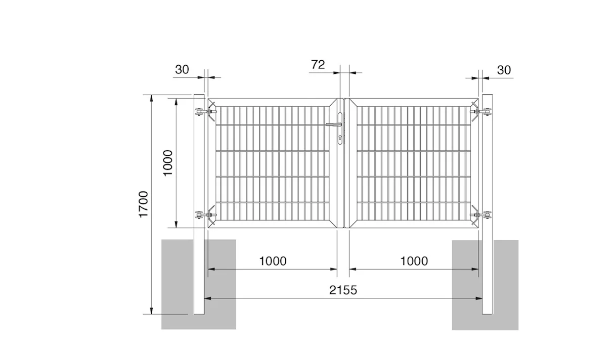 planeo universal door heavy 2-leaf Symetric Hot-dip galvanised H 1000 x W 2000 incl. gateposts