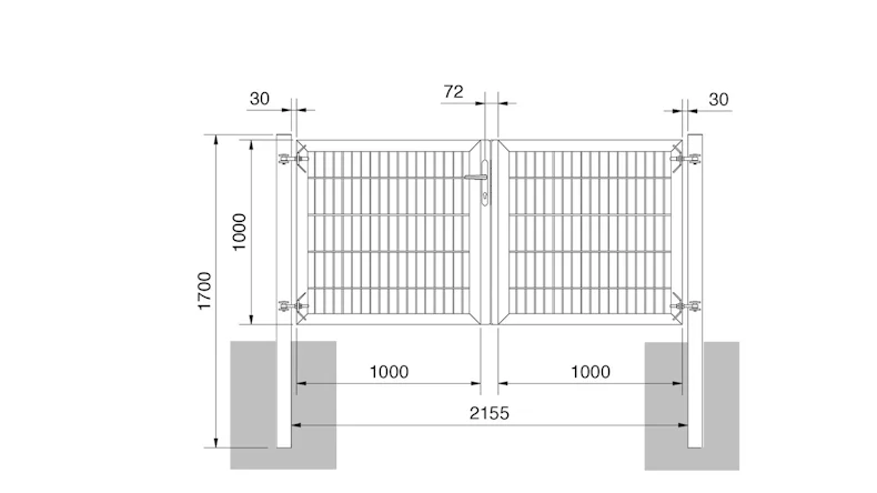 planeo Porte universelle lourde 2 vantaux Symétrique Galvanisée à chaud H 1000 x L 2000 poteaux de porte inclus