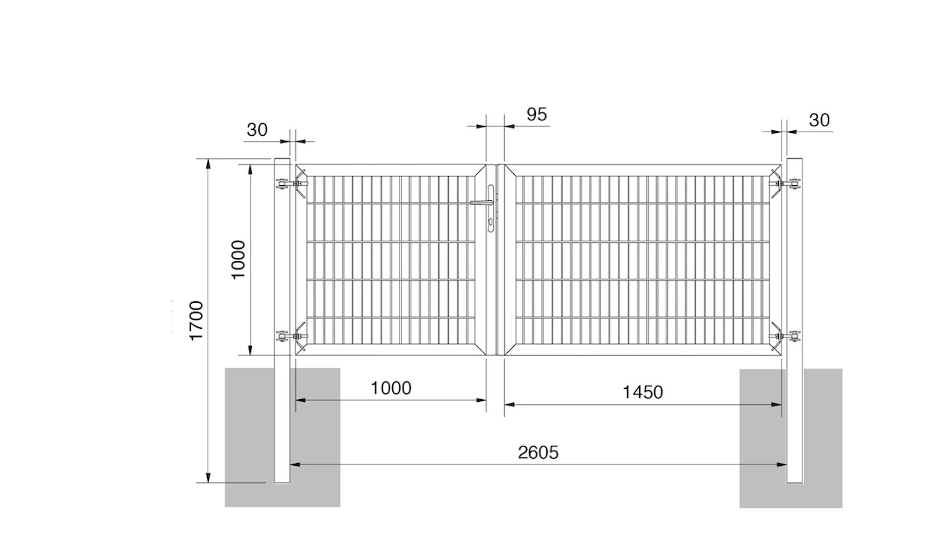planeo universal door heavy 2-leaf asymmetric hot-dip galvanised H 1000 x W 2450 incl. gateposts