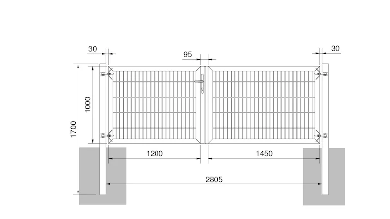 planeo Universaltor schwer 2-flg. Asymetrisch Moosgrün H 1000 x B 2650 inkl. Torpfosten