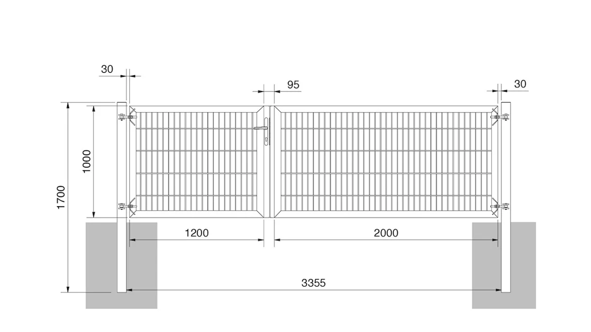 planeo universal door heavy 2-leaf asymmetric hot-dip galvanised H 1000 x W 3200 incl. gateposts