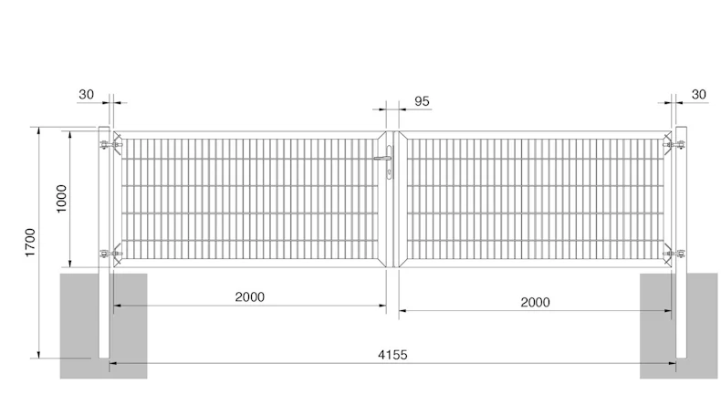 planeo Universaltor schwer 2-flg. Symetrisch Feuerverzinkt H 1000 x B 4000 inkl. Torpfosten