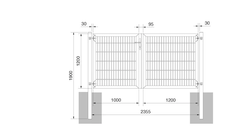 planeo Universaltor schwer 2-flg. Asymetrisch Anthrazit H 1200 x B 2200 inkl. Torpfosten