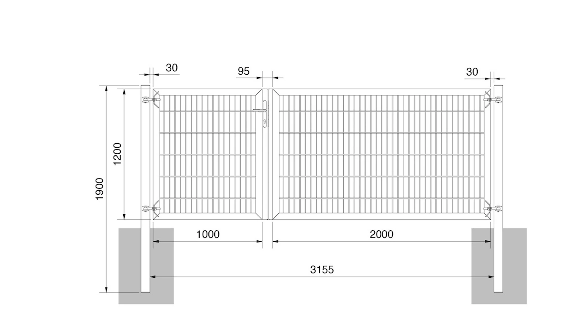 planeo universal door heavy 2-leaf asymmetric hot-dip galvanised H 1200 x W 3000 incl. gateposts