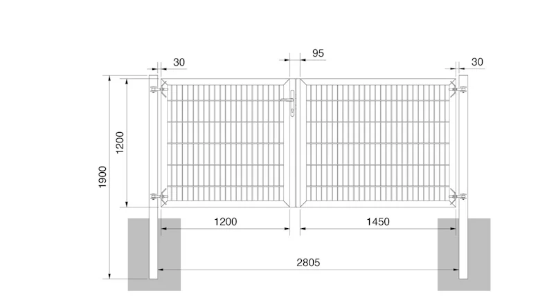 planeo Universaltor schwer 2-flg. Asymetrisch Anthrazit H 1200 x B 2650 inkl. Torpfosten