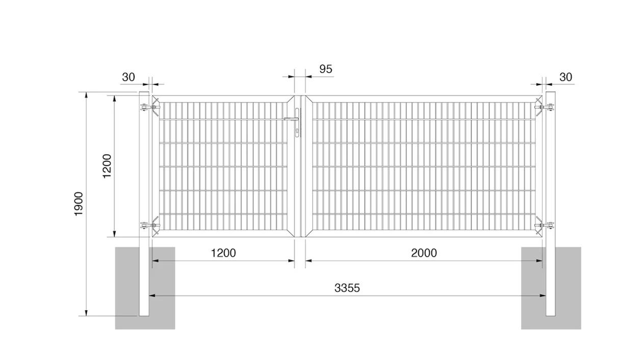 planeo universal door heavy 2-leaf asymmetric hot-dip galvanised H 1200 x W 3200 incl. gateposts