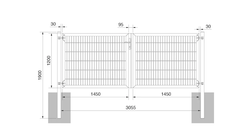 planeo Universaltor schwer 2-flg. Symetrisch Feuerverzinkt H 1200 x B 2900 inkl. Torpfosten