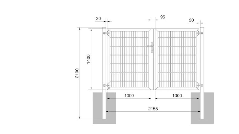 planeo Porte universelle lourde 2 vantaux Symétrique Anthracite H 1400 x L 2000 poteaux de porte inclus