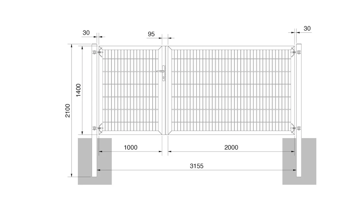 planeo universal door heavy 2-leaf asymmetric hot-dip galvanised H 1400 x W 3000 incl. gateposts