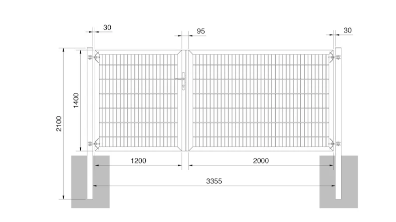 planeo Porte universelle lourde 2 vantaux asymétrique galvanisée à chaud H 1400 x L 3200 poteaux de porte inclus