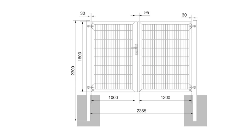 planeo universal door heavy 2-leaf asymmetric hot-dip galvanised H 1600 x W 2200 incl. gateposts