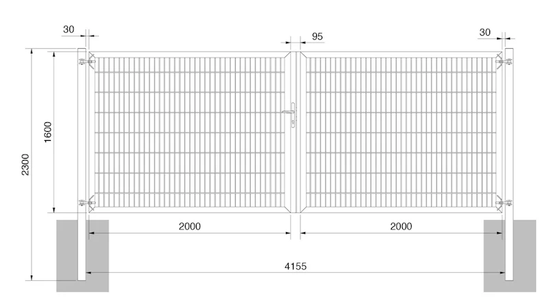 planeo Porte universelle lourde 2 vantaux Symétrique Galvanisée à chaud H 1600 x L 4000 poteaux de porte inclus