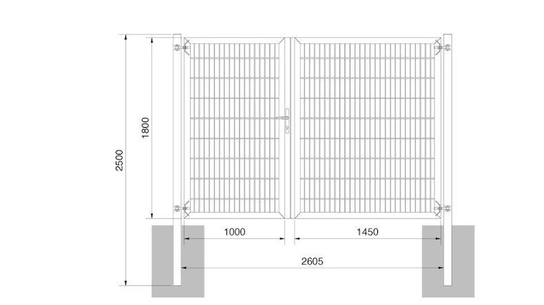 planeo Porte universelle lourde 2 vantaux asymétrique galvanisée à chaud H 1800 x L 2450 poteaux de porte inclus