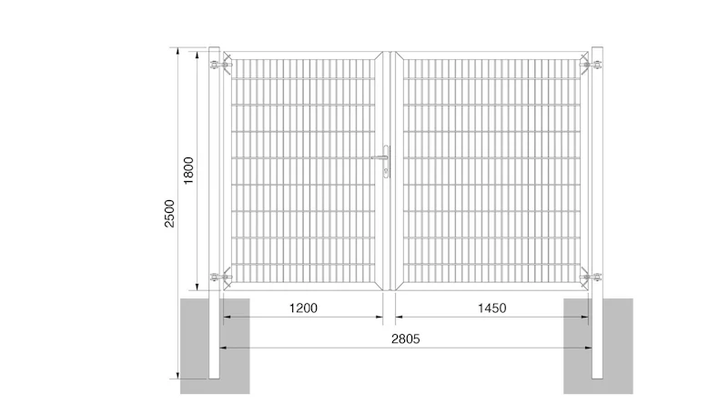 planeo universal door heavy 2-leaf asymmetric hot-dip galvanised H 1800 x W 2650 incl. gateposts