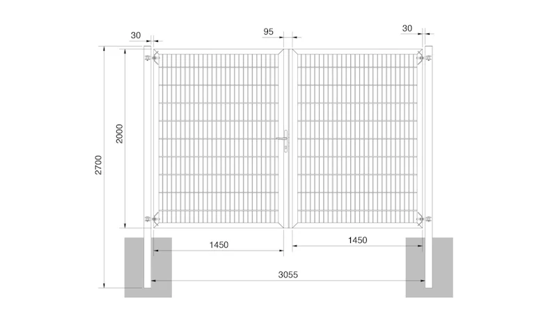planeo Porte universelle lourde 2 vantaux Symétrique Galvanisée à chaud H 2000 x L 2900 poteaux de porte inclus