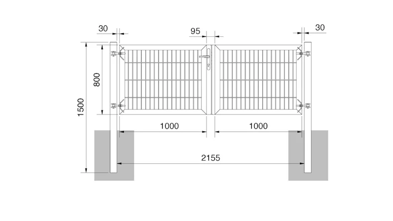 planeo Porte universelle lourde 2 vantaux Symétrique Galvanisée à chaud H 800 x L 2000 poteaux de porte inclus