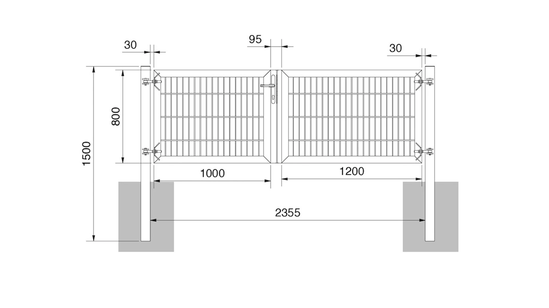 planeo universal door heavy 2-leaf asymmetric hot-dip galvanised H 800 x W 2200 incl. gateposts