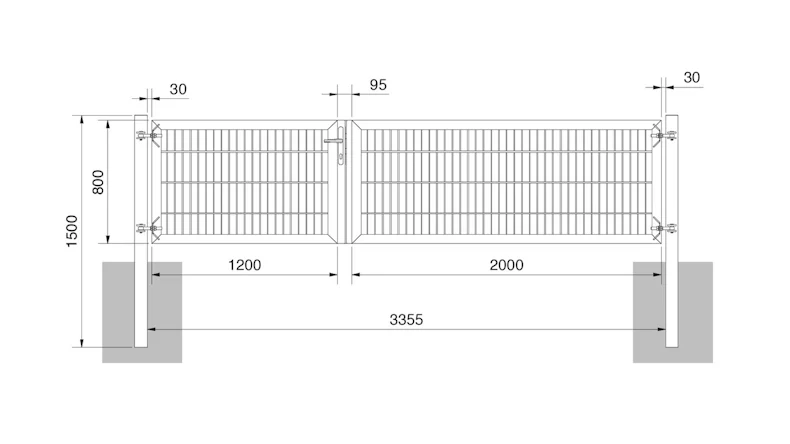 planeo Universaltor schwer 2-flg. Asymetrisch Moosgrün H 800 x B 3200 inkl. Torpfosten