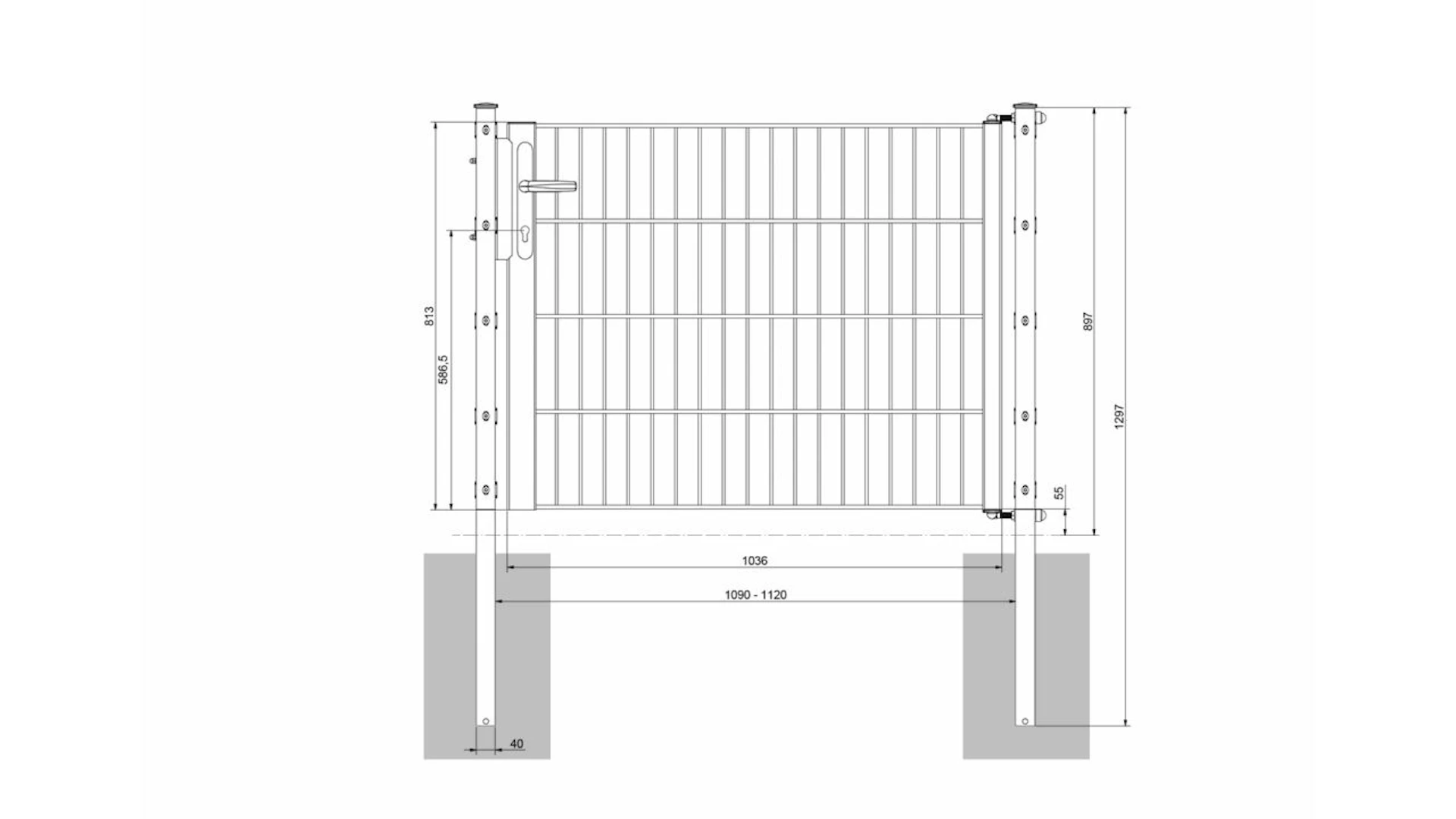 Universal door light 1-leaf. hot-dip galvanised - W 1090 mm incl. gateposts