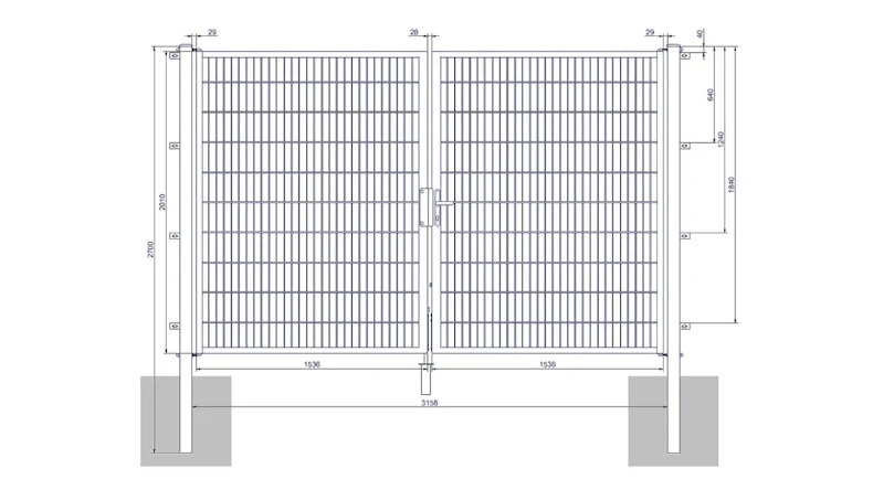 Porte universelle moyenne 2 panneaux galvanisés à chaud H 2000 x L 3158 mm poteaux de porte inclus