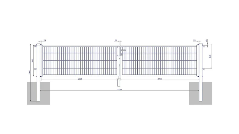 planeo Universaltor medium 2-flg. Feuerverzinkt H 800 x B 4158 mm inkl. Torpfosten