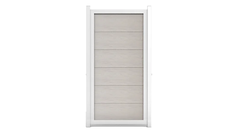 planeo Gardence Guard - BPC-Gartenzaun Hochkant Bi-Color Sand mit Alu-Rahmen in Silber