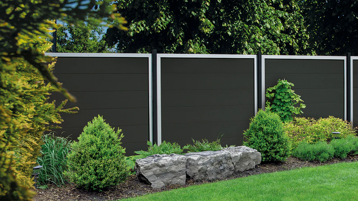 planeo Viento - garden fence square anthracite grey with aluminium frame in silver