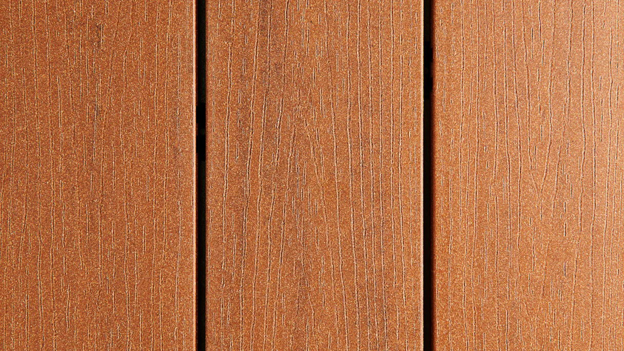 tavole per decking WPC planeo - Ambiento marrone ambrato leggermente spazzolato/finemente rigato