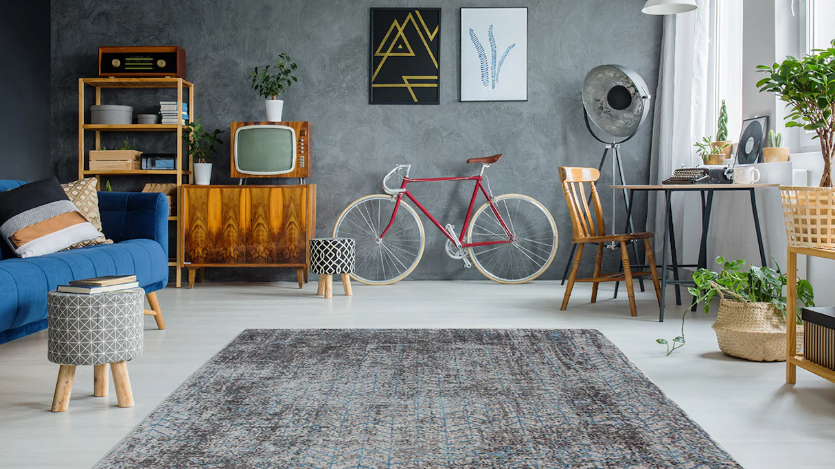planeo carpet - Antigua 300 grey / turquoise 160 x 230 cm