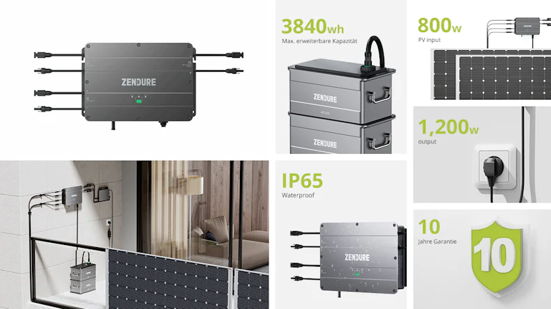 SolarFlow Speichersystem 2kWh mit 600W oder 800W Balkonkraftwerk für Fassadenmontage